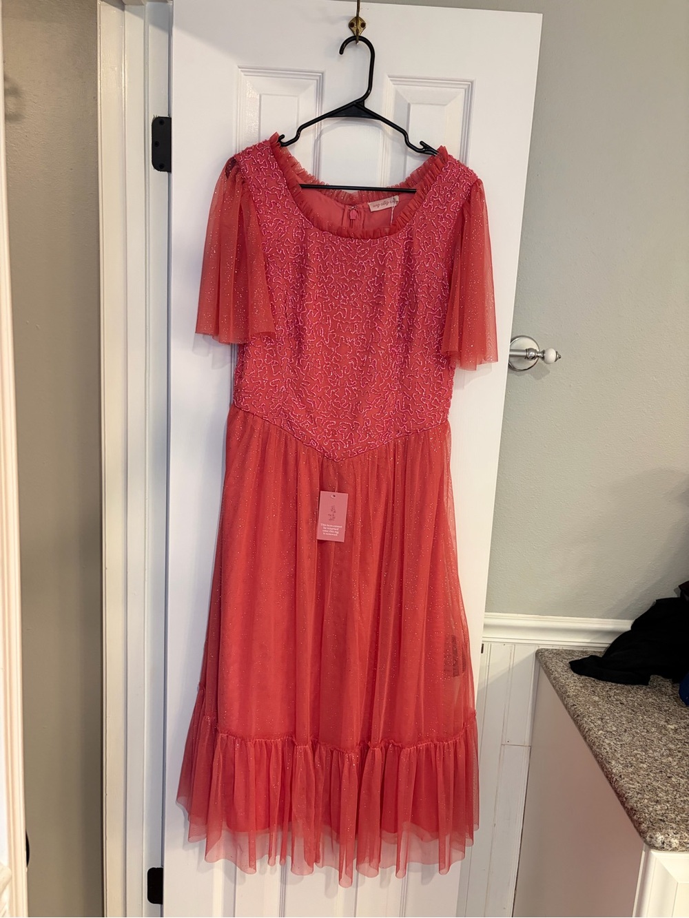 Ivy City Co. Dulce Pink Tulle Beaded Midi Dress Size 14 NWT